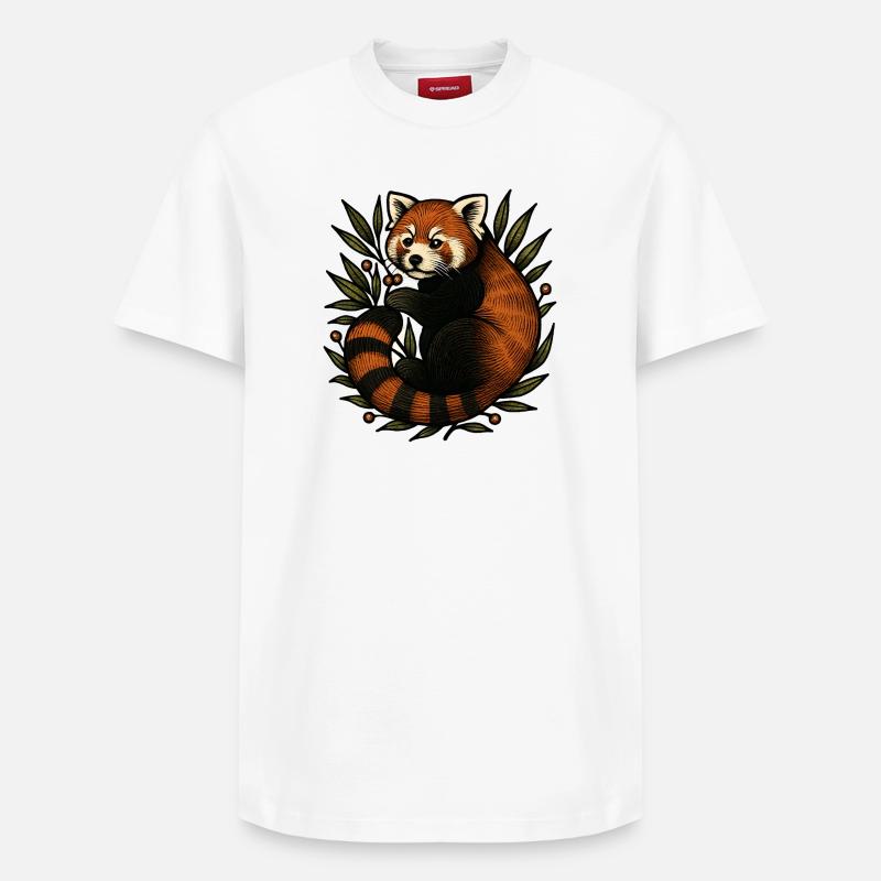 Panda rouge dans le feuillage - T-shirt unisexe décontracté en coton Supima – de SPREAD - blanc