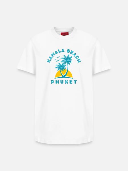 Kamala Beach Phuket Sunset Palm - Relaxed Unisex Supima Cotton T-Shirt – by SPREAD - white