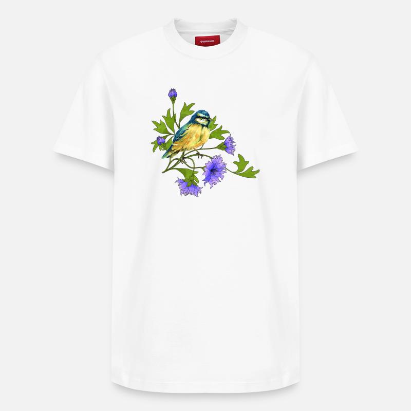 Bunter Vogel - Relaxed Unisex Supima Cotton T-Shirt – von SPREAD - Weiß