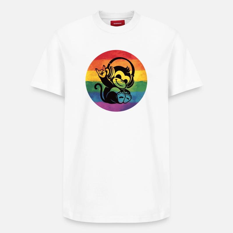 Regenbogen Affe – Kopfhörer Rockhandzeichen - Relaxed Unisex Supima Cotton T-Shirt – von SPREAD - Weiß