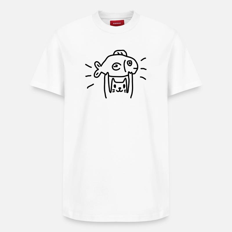 Chat pêchent au poisson - T-shirt unisexe décontracté en coton Supima – de SPREAD - blanc