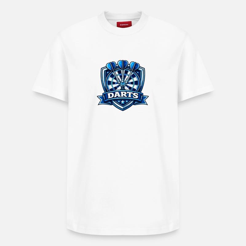 Blauer Darts Shield Logo - Relaxed Unisex Supima Cotton T-Shirt – von SPREAD - Weiß