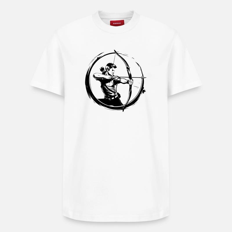 Bogenschießen Mann Silhouette - Relaxed Unisex Supima Cotton T-Shirt – von SPREAD - Weiß