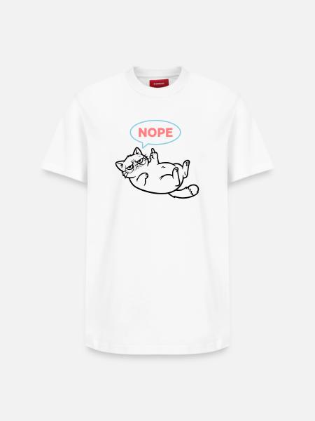 Katze Nope Sprechblase Farbig - Relaxed Unisex Supima Cotton T-Shirt – von SPREAD - Weiß