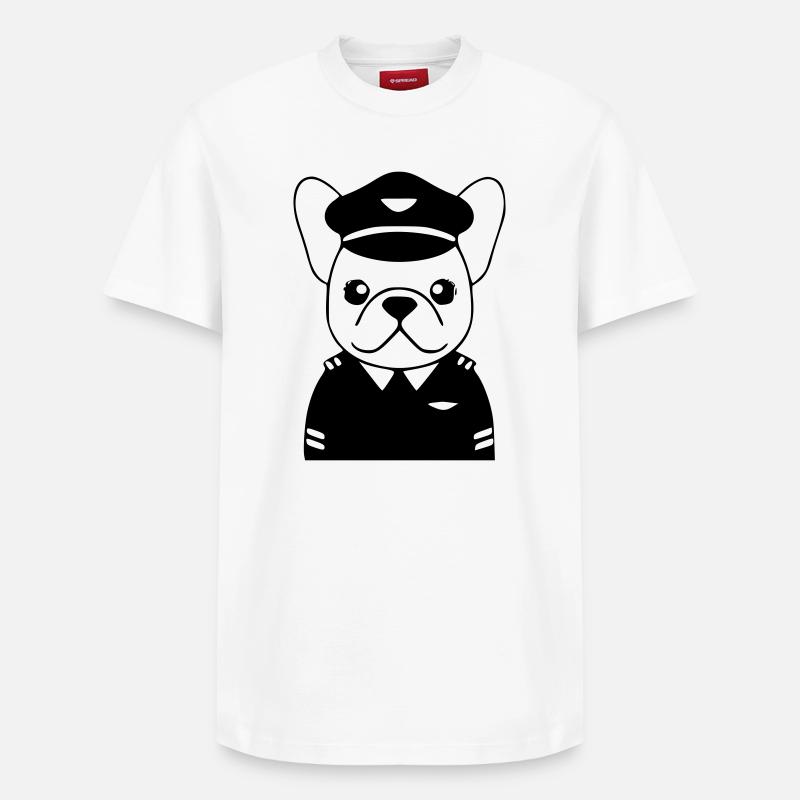 Frenchie Pilot Uniform Black - Relaxed Unisex Supima Cotton T-Shirt – by SPREAD - white