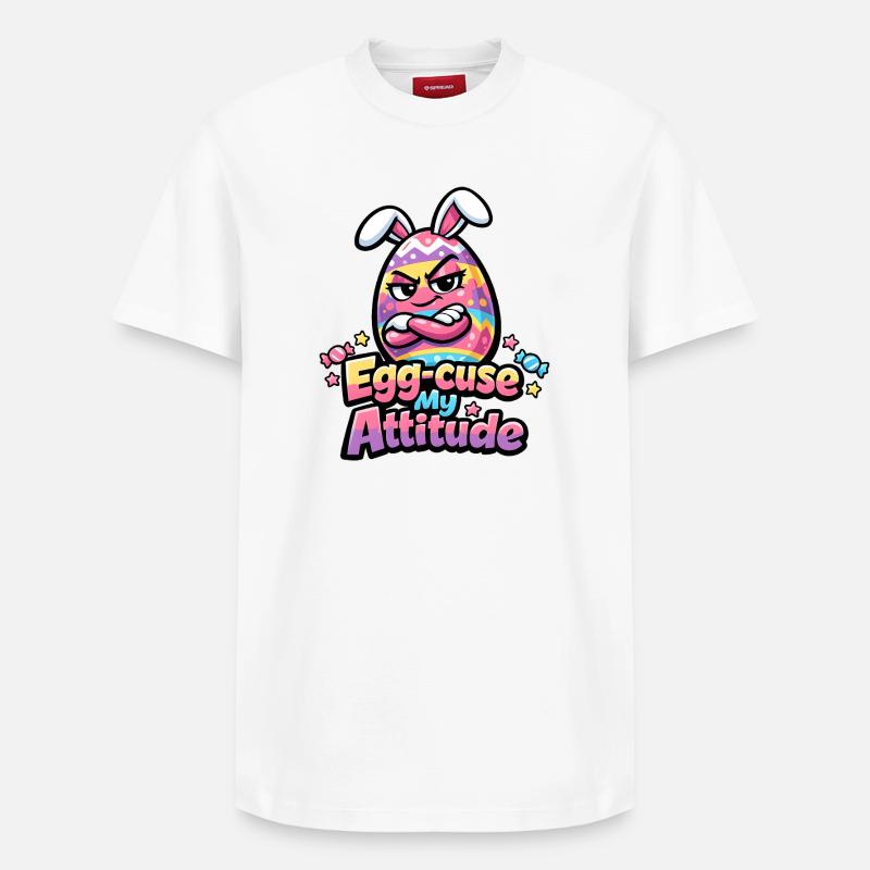 Egg-Cuse My Attitude Easter - T-shirt unisexe décontracté en coton Supima – de SPREAD - blanc