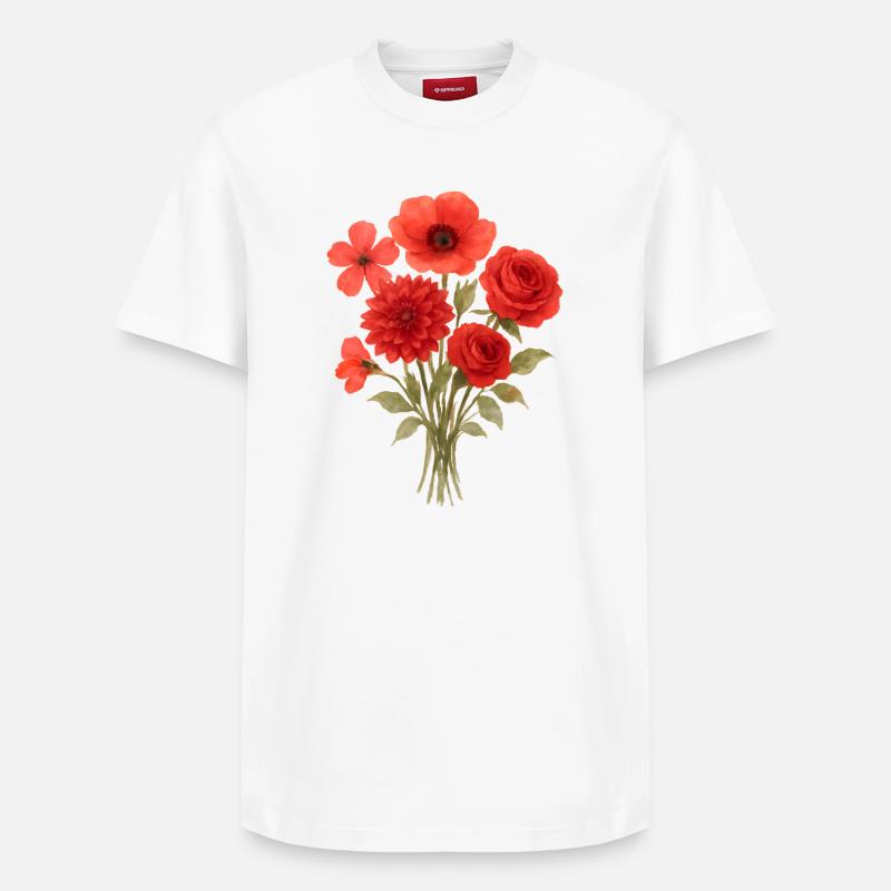 Imprimé de bouquet rouge - T-shirt unisexe décontracté en coton Supima – de SPREAD - blanc