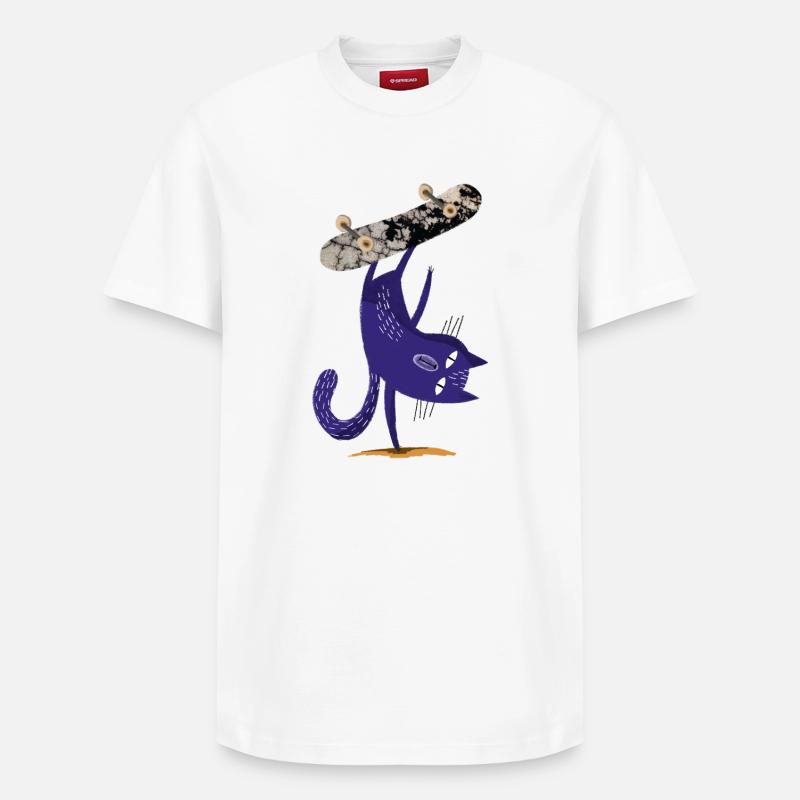 Chat violet sur skateboard - T-shirt unisexe décontracté en coton Supima – de SPREAD - blanc