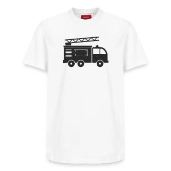 Fire truck - Relaxed Unisex Supima Cotton T-Shirt – by SPREAD - white - Front - AI Model Female 172 dark (172cm) & AI Model Male 185 dark (185cm)