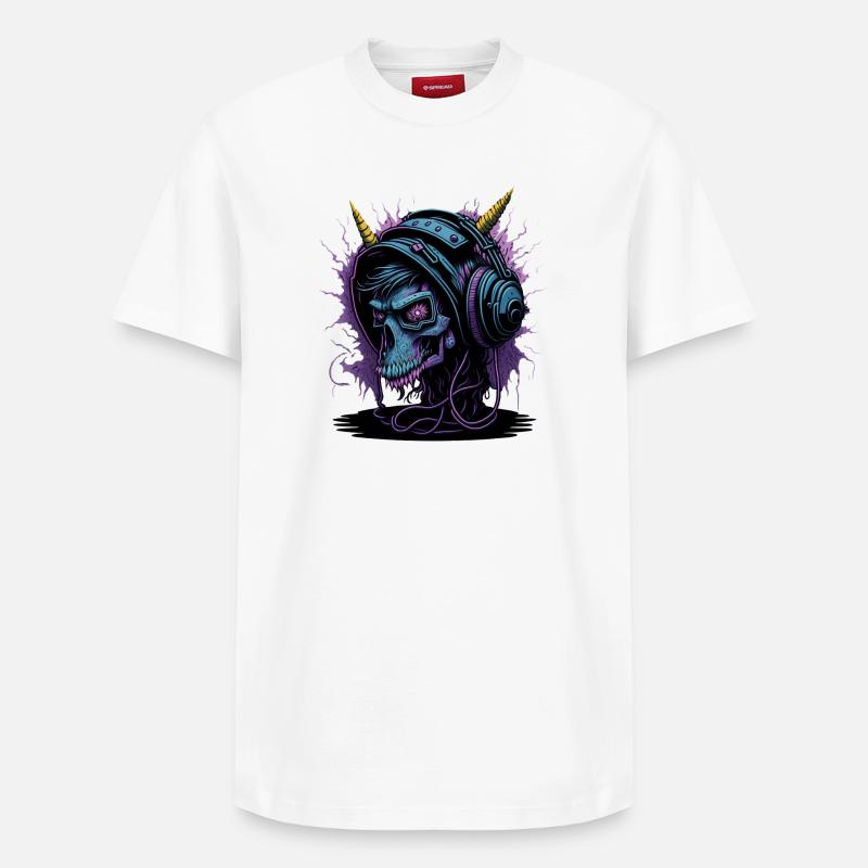 Neon Skull mit Kopfhörern DJ - Relaxed Unisex Supima Cotton T-Shirt – von SPREAD - Weiß