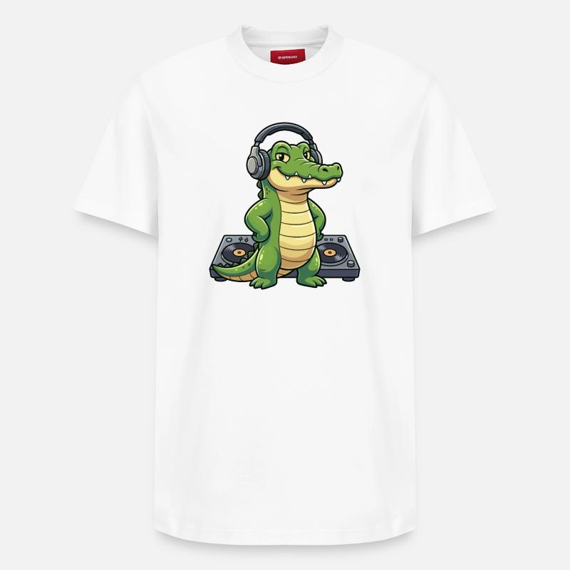 Kroko DJ mit Kopfhörern - Relaxed Unisex Supima Cotton T-Shirt – von SPREAD - Weiß