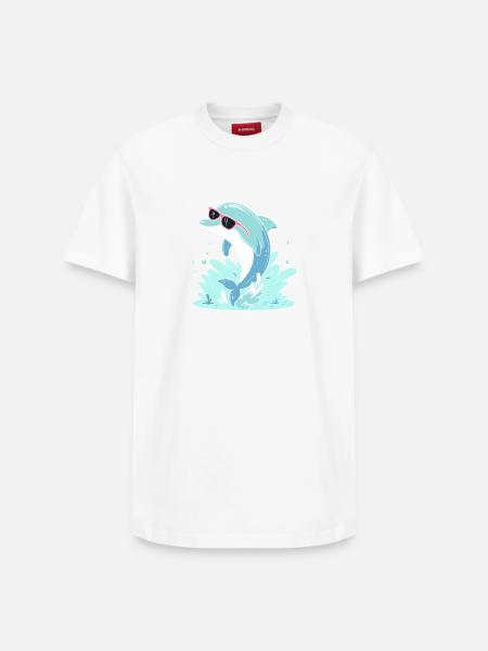 Delfin-Sommer-Pinkbrille - Relaxed Unisex Supima Cotton T-Shirt – von SPREAD - Weiß