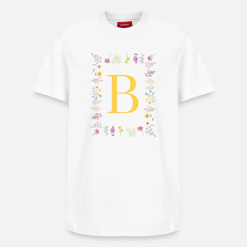 Florale Initialen "B", Buchstaben Monogramm  - Relaxed Unisex Supima Cotton T-Shirt – von SPREAD - Weiß
