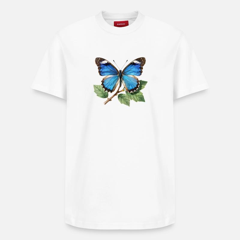 Papillon bleu sur branche - T-shirt unisexe décontracté en coton Supima – de SPREAD - blanc