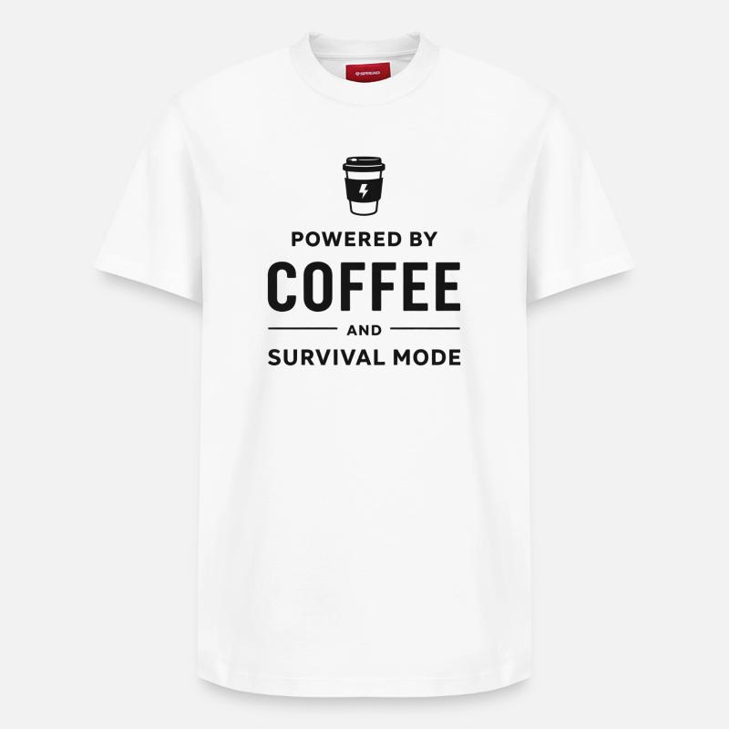 Powered by Coffee and Survival Mode - Relaxed Unisex Supima Cotton T-Shirt – von SPREAD - Weiß