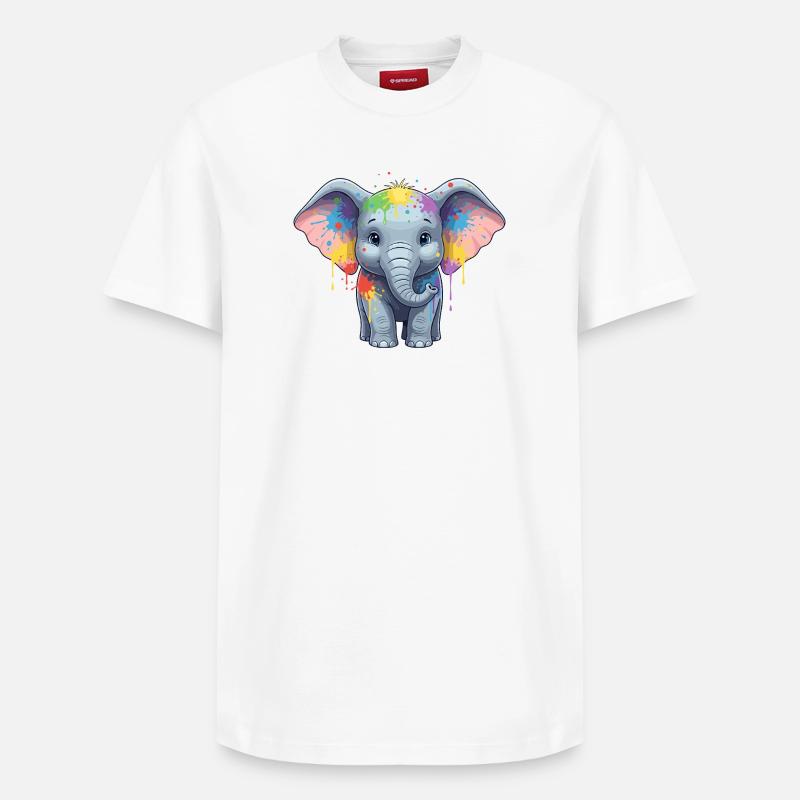 Bunter Elefanten-Splash - Relaxed Unisex Supima Cotton T-Shirt – von SPREAD - Weiß