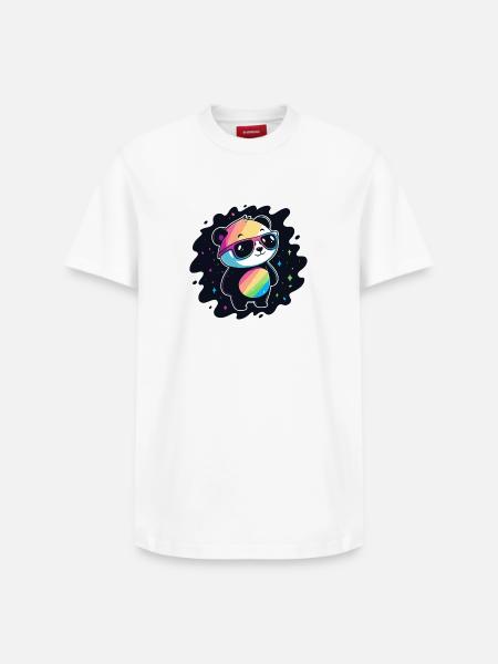 Panda Rainbow Galaxy Cool Glasses - Relaxed Unisex Supima Cotton T-Shirt – by SPREAD - white
