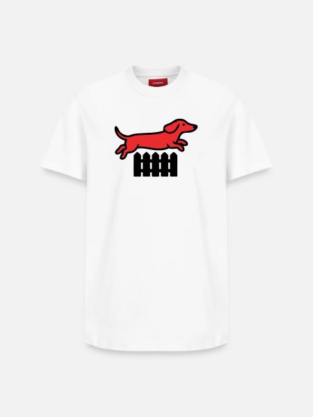 Dackel Sprung Zaun Agility - Relaxed Unisex Supima Cotton T-Shirt – von SPREAD - Weiß