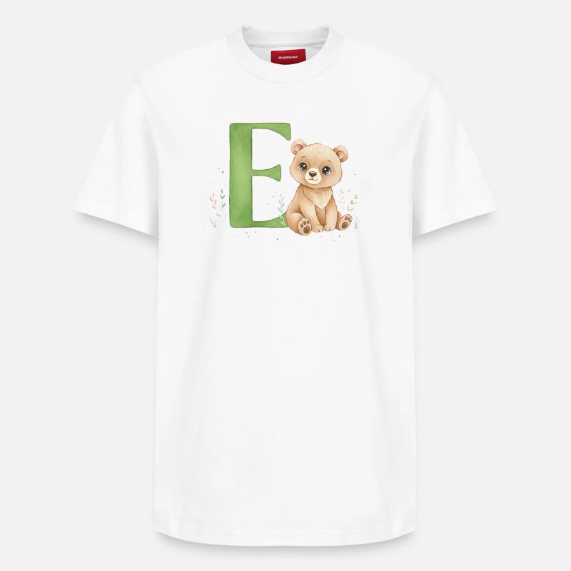 E mit Teddy: Verspielter Buchstabe E - Relaxed Unisex Supima Cotton T-Shirt – von SPREAD - Weiß