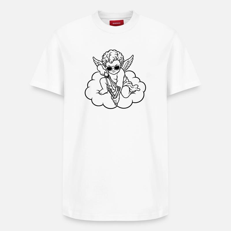 Wütender Cherub mit Steinschleuder - Relaxed Unisex Supima Cotton T-Shirt – von SPREAD - Weiß