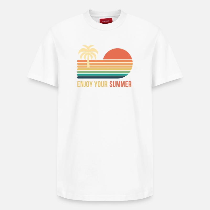 Sunset Retro Palm Tree - Relaxed Unisex Supima Cotton T-Shirt – by SPREAD - white