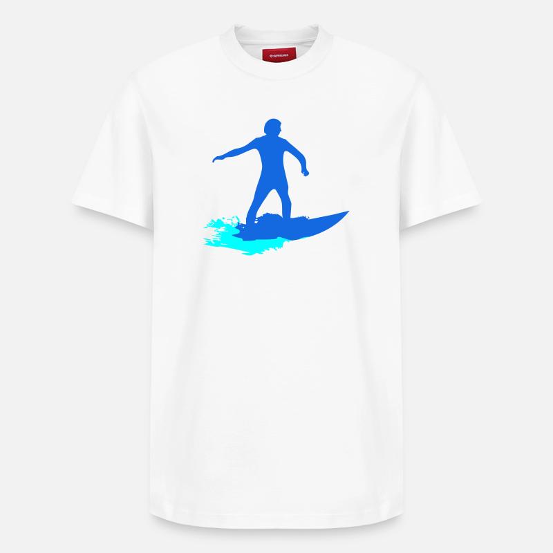 Surfer silhouette on wave - Relaxed Unisex Supima Cotton T-Shirt – by SPREAD - white