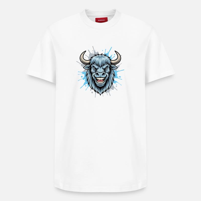 Blauer Bison Kopf Spritzer - Relaxed Unisex Supima Cotton T-Shirt – von SPREAD - Weiß
