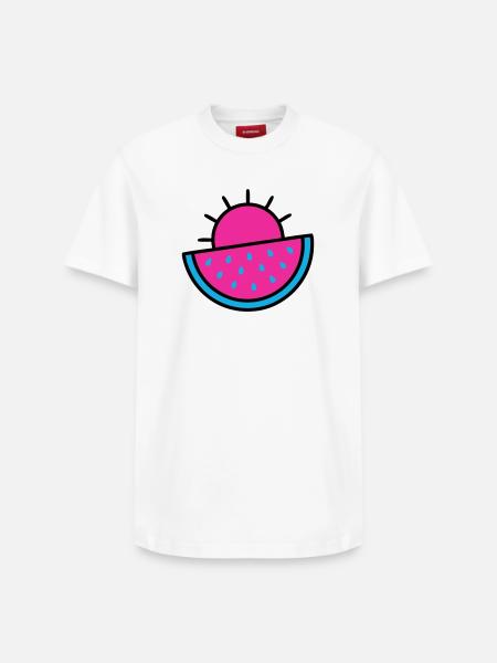 Watermelon Sun 90s Pop Art - Relaxed Unisex Supima Cotton T-Shirt – by SPREAD - white