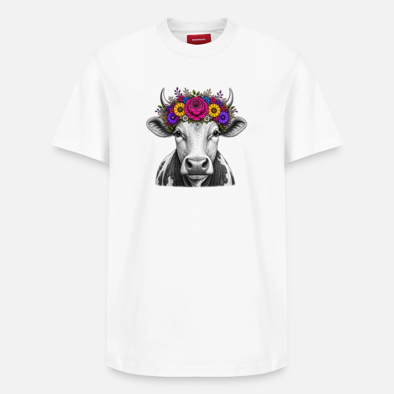 Vache avec couronne de fleurs - T-shirt unisexe décontracté en coton Supima – de SPREAD - blanc