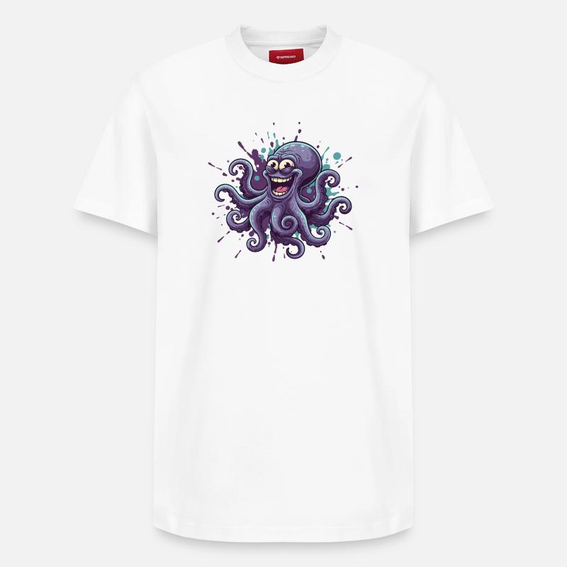 Happy Ink Octopus Graffiti - T-shirt unisexe décontracté en coton Supima – de SPREAD - blanc
