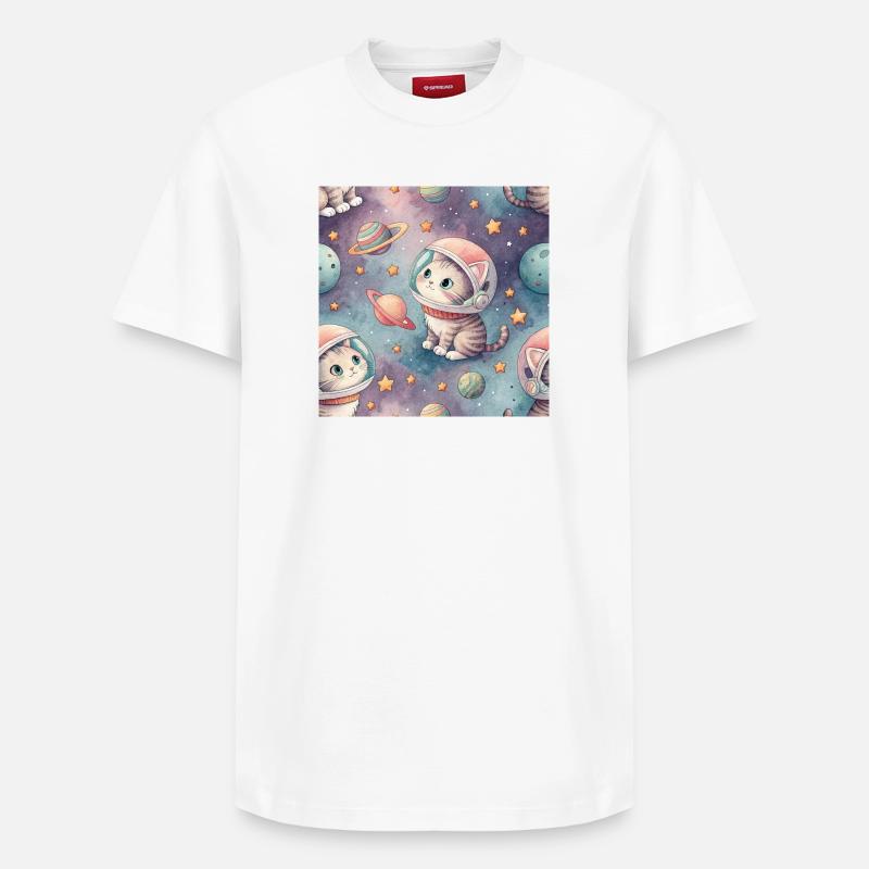 Kosmisches Kätzchen im Orbit - Relaxed Unisex Supima Cotton T-Shirt – von SPREAD - Weiß
