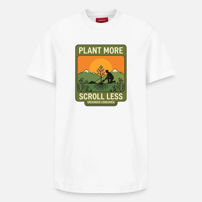 Plant More Scroll Less - Relaxed Unisex Supima Cotton T-Shirt – von SPREAD - Weiß
