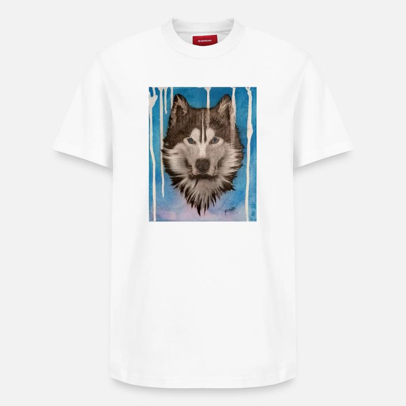 Conception aquarelle Husky - T-shirt unisexe décontracté en coton Supima – de SPREAD - blanc