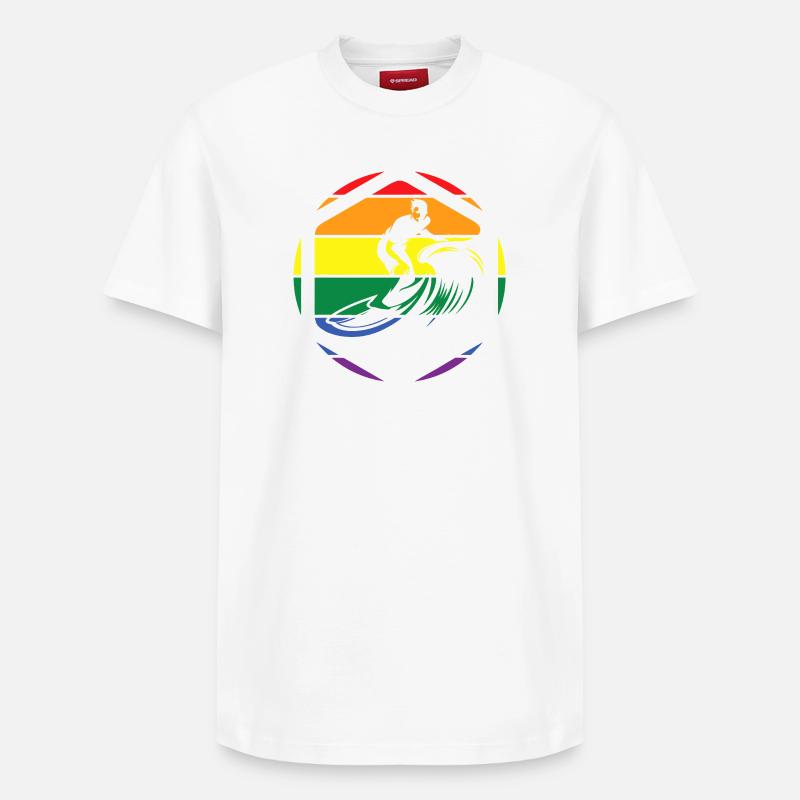 Rainbow Wave Surfer Circle - Relaxed Unisex Supima Cotton T-Shirt – von SPREAD - Weiß