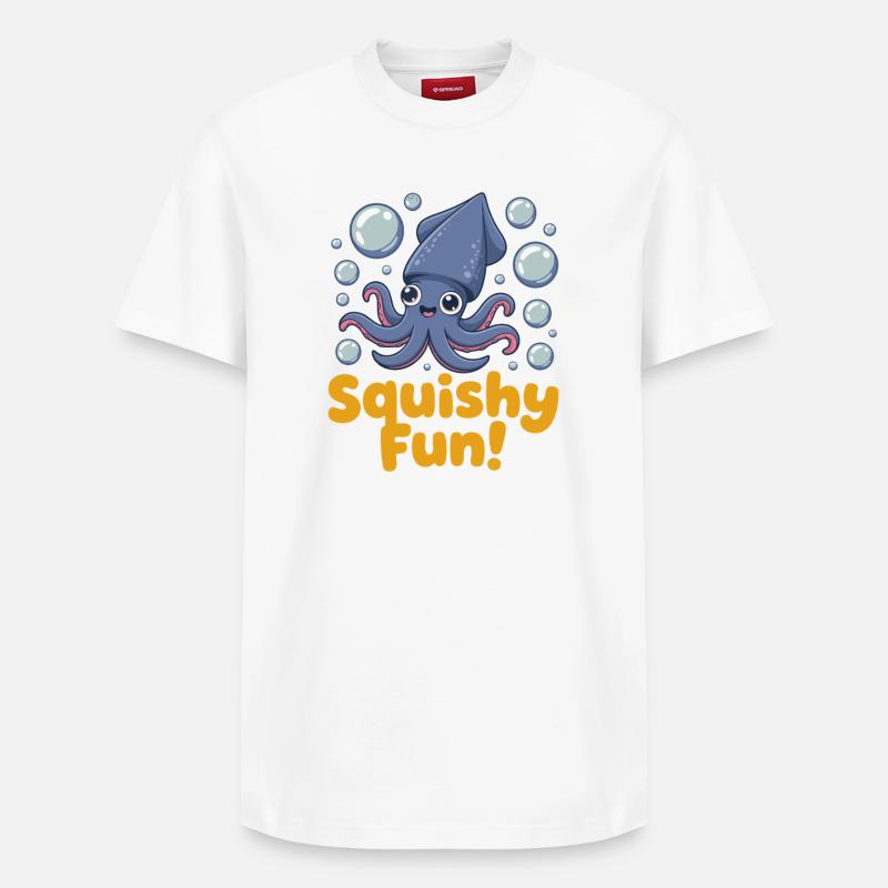 Illustration de calmar Squishy Fun - T-shirt unisexe décontracté en coton Supima – de SPREAD - blanc