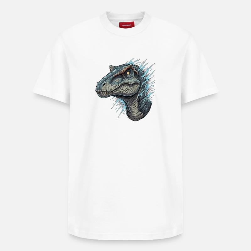 Dino head with blue splashes - Relaxed Unisex Supima Cotton T-Shirt – by SPREAD - white