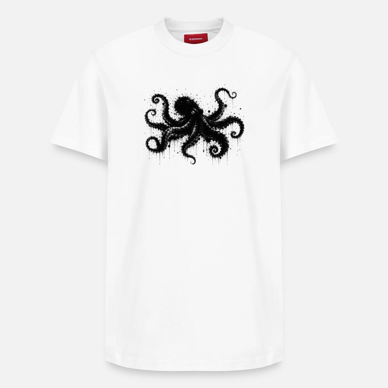 Motif de projections d’aquarelle pieuvre - T-shirt unisexe décontracté en coton Supima – de SPREAD - blanc