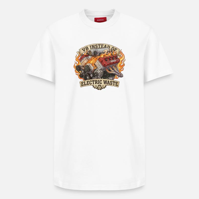 V8 Statt EV – Electric Waste - Relaxed Unisex Supima Cotton T-Shirt – von SPREAD - Weiß