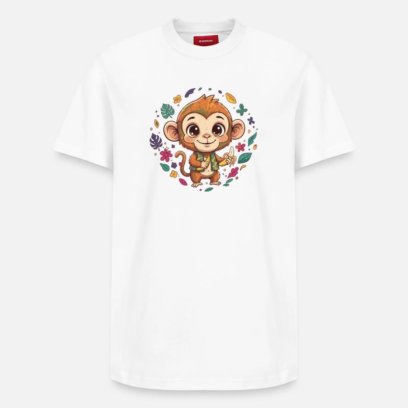 Singe tropical avec banane - T-shirt unisexe décontracté en coton Supima – de SPREAD - blanc