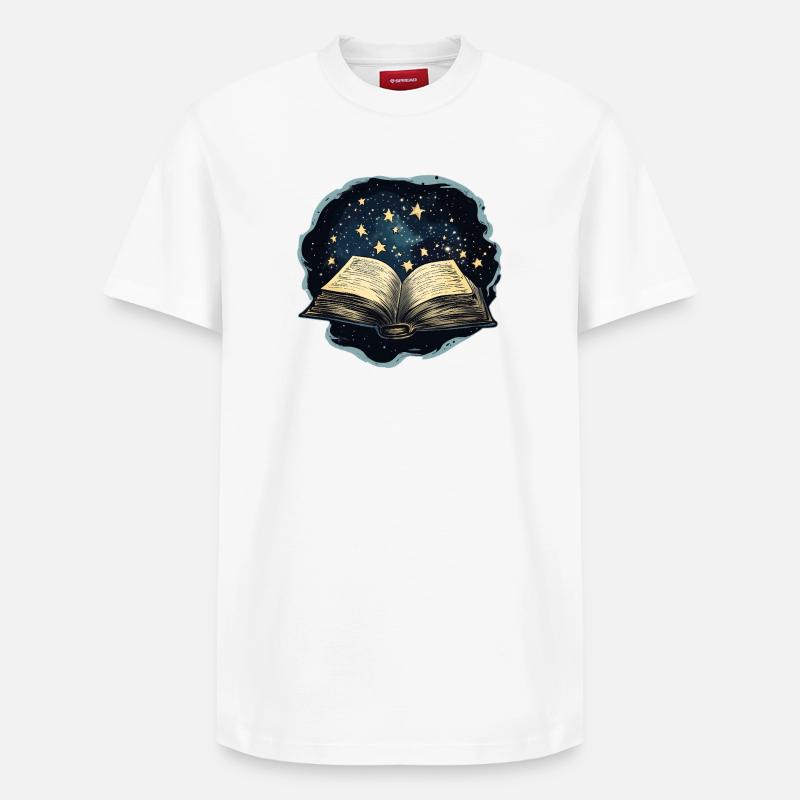 Buch mit Sternen - Relaxed Unisex Supima Cotton T-Shirt – von SPREAD - Weiß