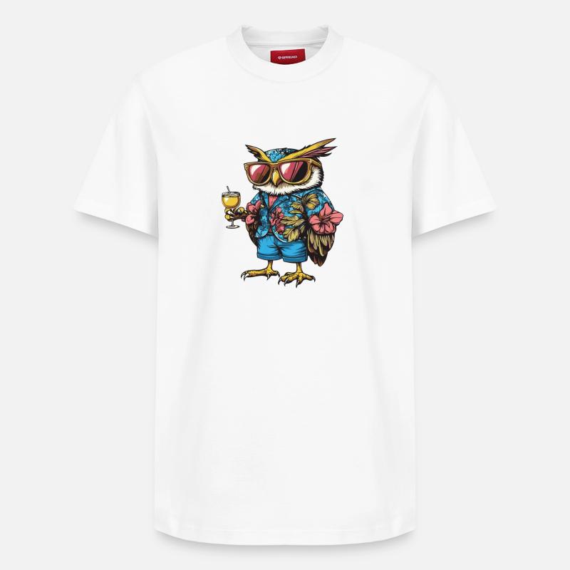 Owl Comic Summer - Relaxed Unisex Supima Cotton T-Shirt – by SPREAD - white