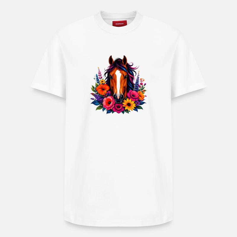 Cheval avec une couronne de fleurs - T-shirt unisexe décontracté en coton Supima – de SPREAD - blanc