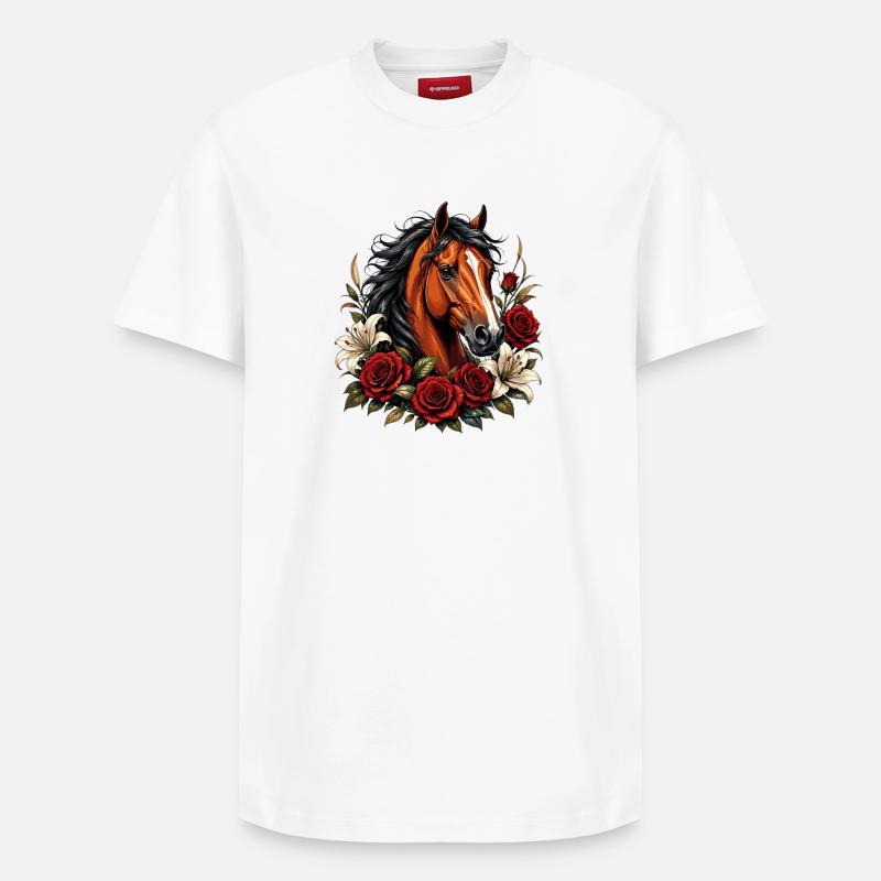 Pferdengesicht mit Rosenrahmen - Relaxed Unisex Supima Cotton T-Shirt – von SPREAD - Weiß