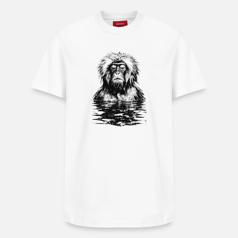 Onsen Macaque Monkey - Relaxed Unisex Supima Cotton T-Shirt – by SPREAD - white