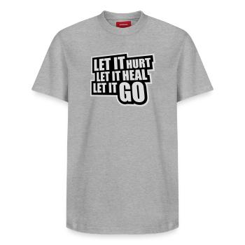 Laisse faire mal Laisse ça guérir Laisse partir Inspirant - T-shirt unisexe décontracté en coton Supima – de SPREAD - gris chiné - Devant - AI Model Female 172 dark (172cm) & AI Model Male 185 dark (185cm)