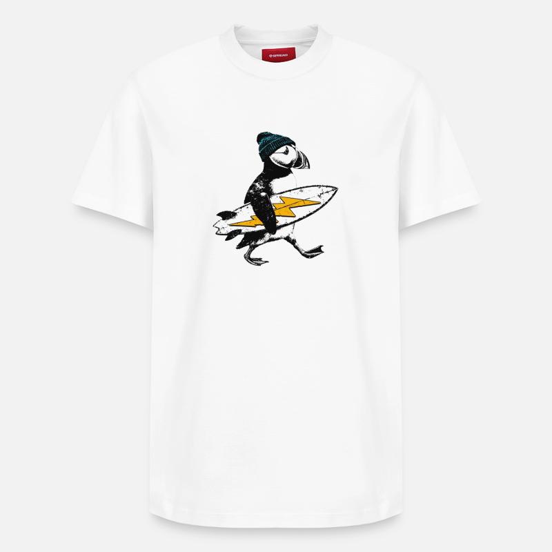 Petit macareux surfeur - T-shirt unisexe décontracté en coton Supima – de SPREAD - blanc