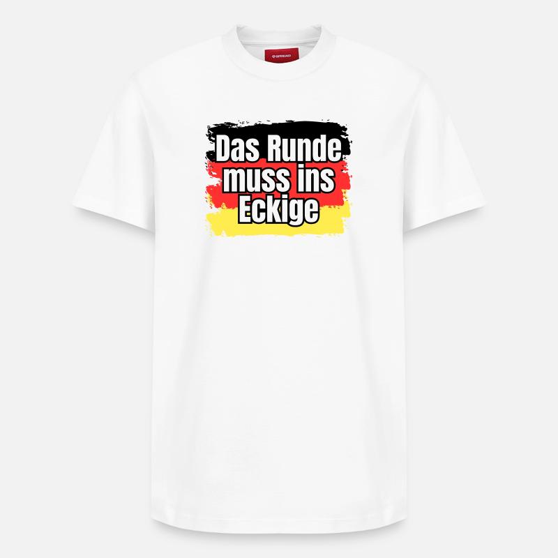 Das Runde muss ins Eckige - Spruch - Relaxed Unisex Supima Cotton T-Shirt – von SPREAD - Weiß