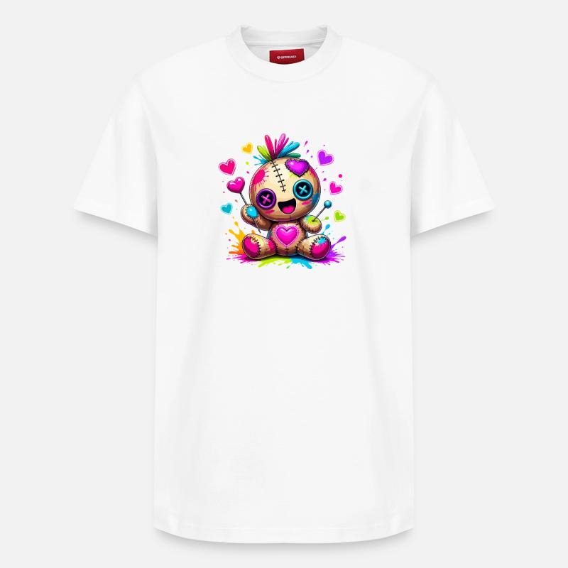 Patchwork-Kuscheltier mit Neonherzen - Relaxed Unisex Supima Cotton T-Shirt – von SPREAD - Weiß
