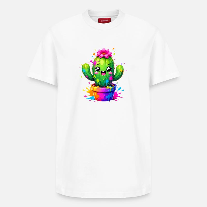 Cactus Joyeuses Fleurs Éclaboussurées - T-shirt unisexe décontracté en coton Supima – de SPREAD - blanc