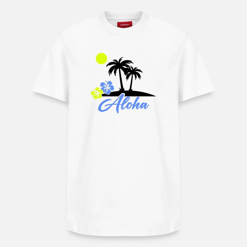 Aloha Hibiskus Neon Script - Relaxed Unisex Supima Cotton T-Shirt – von SPREAD - Weiß